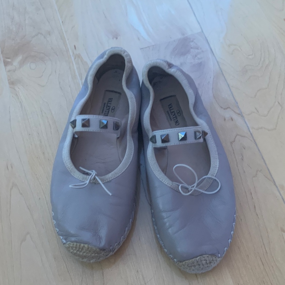 Valentino Taupe Leather Espadrille Flats